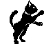 An animated gif of a cat with its arms up pointing right