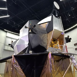 Photograph of a Lunar Module training artical, at the Museum of Science and Industry. 